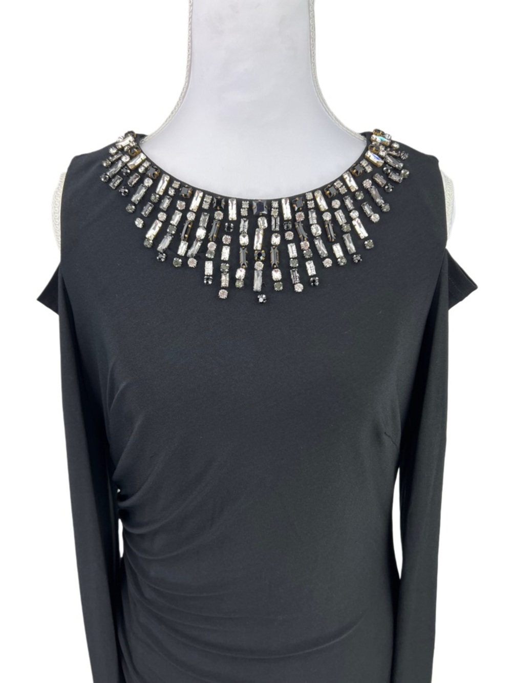 Vince Camuto Black Gown Size 10 Cold Shoulder Long Sleeve Formal Dress - Picture 3 of 10